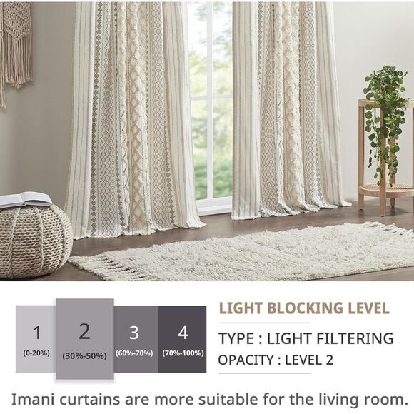 INK+IVY Imani 100% Cotton Boho  Chenille Stripe Geometric Print Curtains - Picture 4 of 10